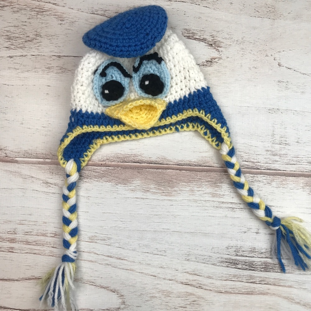 Hand crocheted Donald Duck kids hat